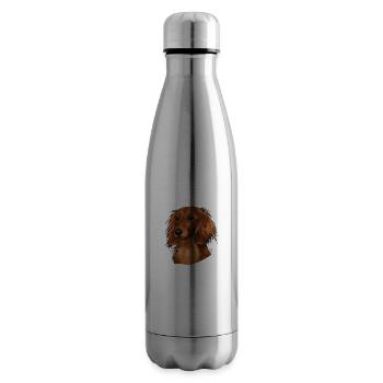 long haired dachshund (without text) dark textiles - Insulated Water Bottle - silver - Right