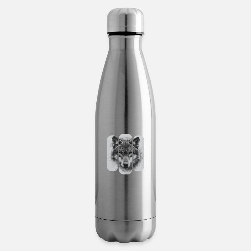 triptyque Loup noir et blanc - Bouteille isotherme - argent clair