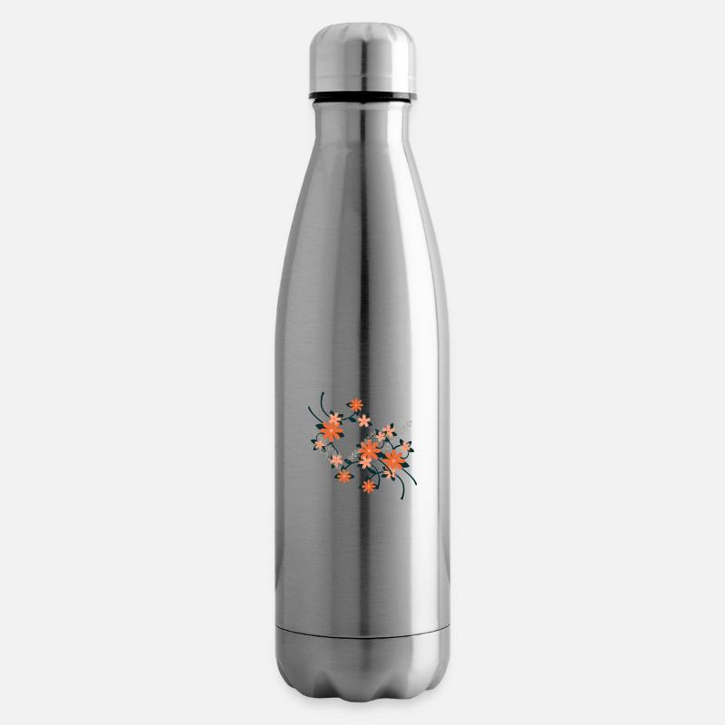 Champêtre fleurs orangées - Bouteille isotherme - argent clair