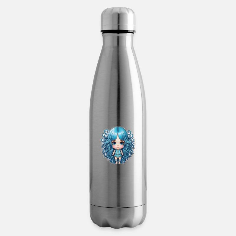 Poupée cheveux bleus - Bouteille isotherme - argent clair