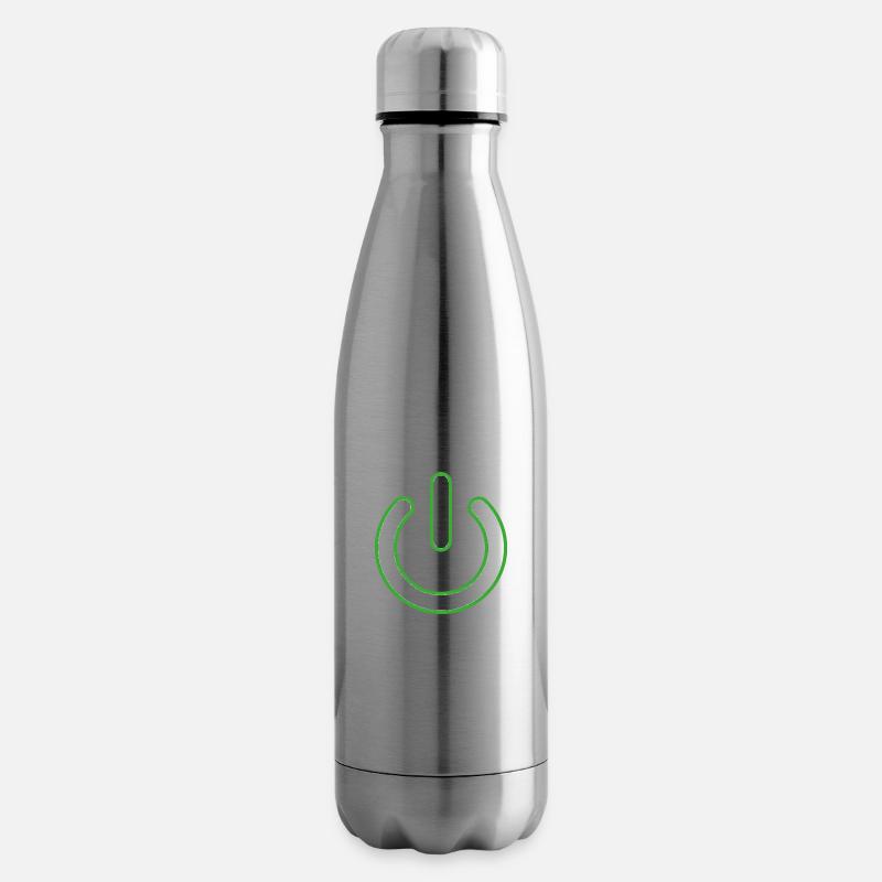 grüner Powebutton - Isolierflasche - Lightsilver