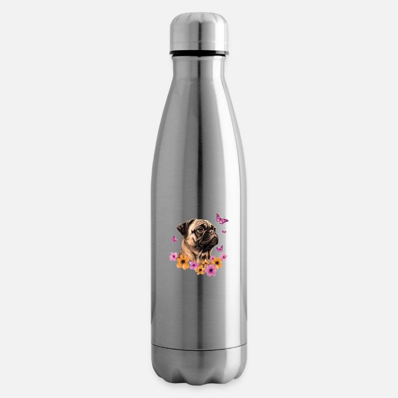 Mops mit Schmetterlingen - Isolierflasche - Lightsilver