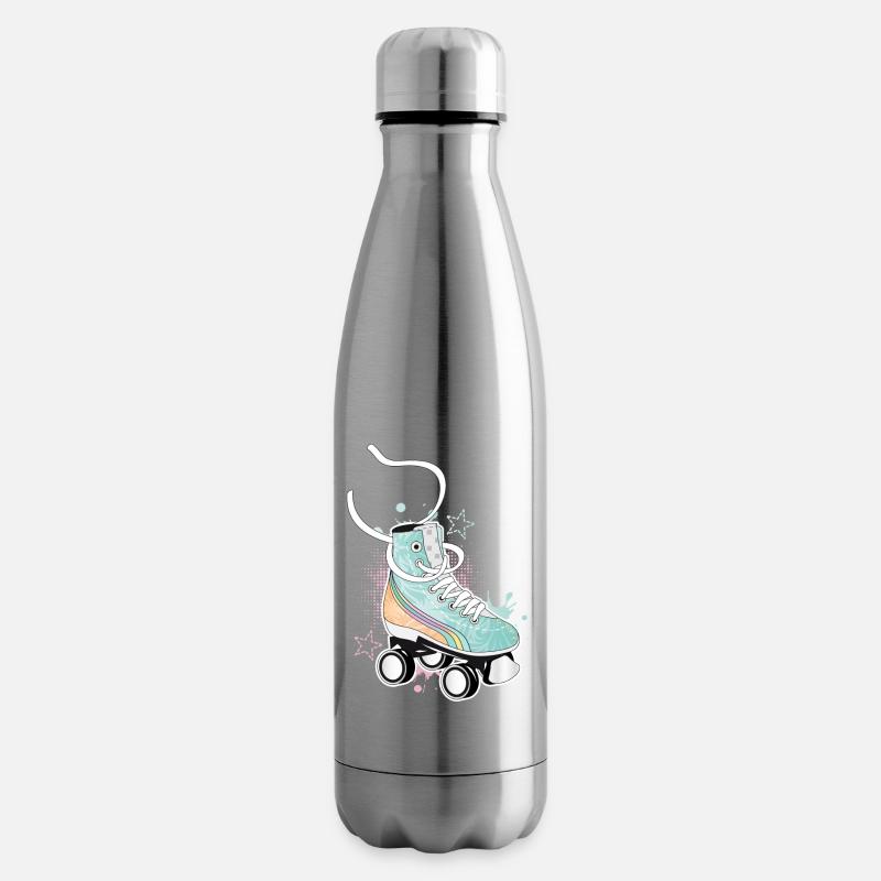 Rollschuh in Retro Farben mit Graffiti und Sterne - Isolierflasche - Lightsilver