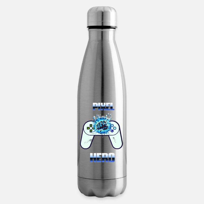 Pixel Hero - Manette de jeu rétro - Bouteille isotherme - argent clair