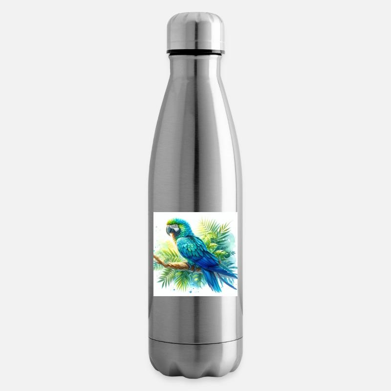 Aquarell Blauer Ara - Isolierflasche - Lightsilver