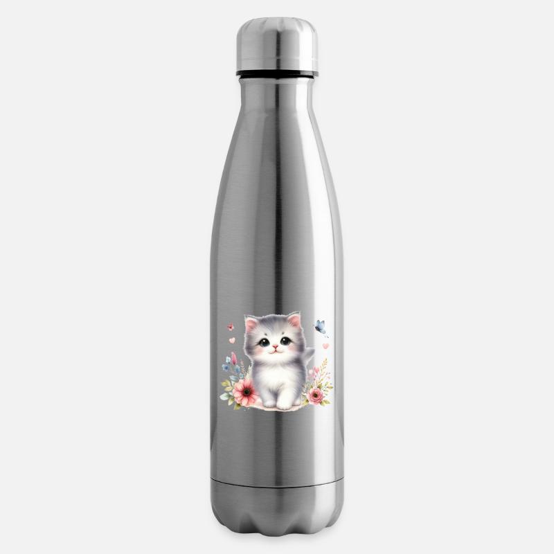 Süße Katze - Isolierflasche - Lightsilver