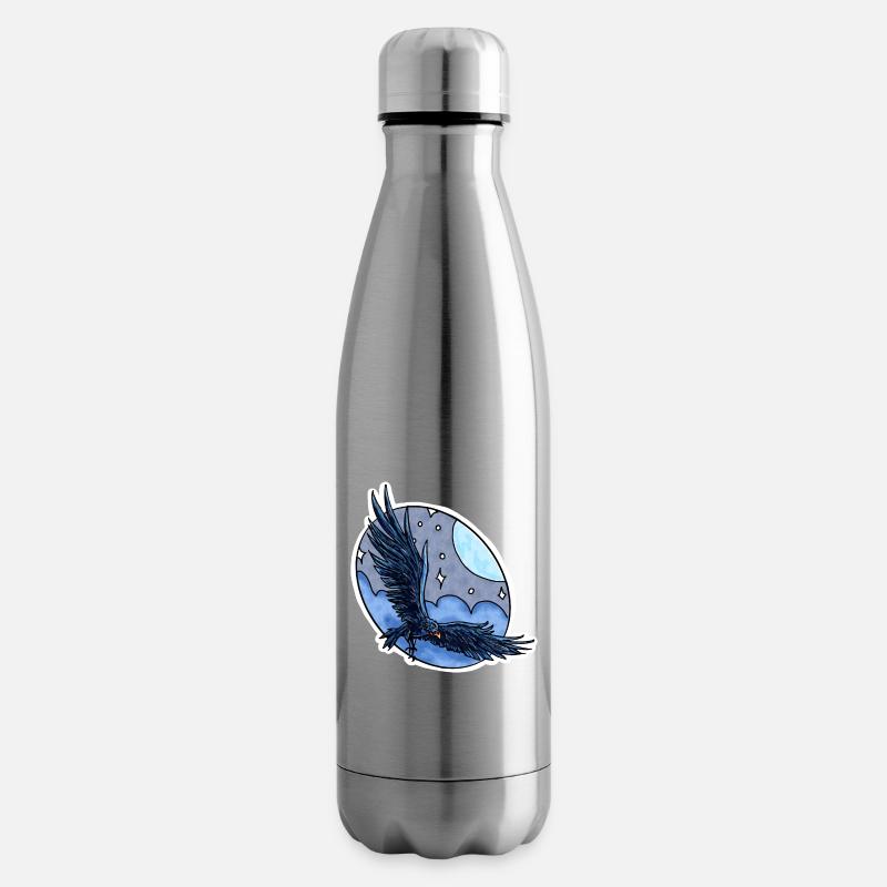 Rabe im Flug vor Nachthimmel - Isolierflasche - Lightsilver