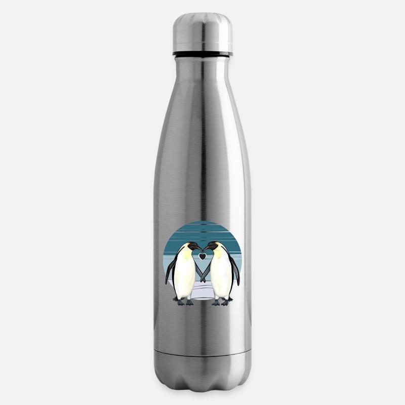 Valentinstag - Pinguin Liebe mit Herz - Isolierflasche - Lightsilver