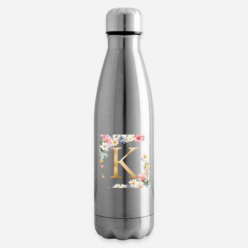 K Monogramm, Floral, personalisierbar - Isolierflasche - Lightsilver