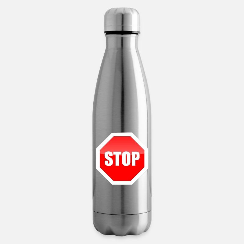 Roter STOP-Platten-Grafikdruck - Isolierflasche - Lightsilver