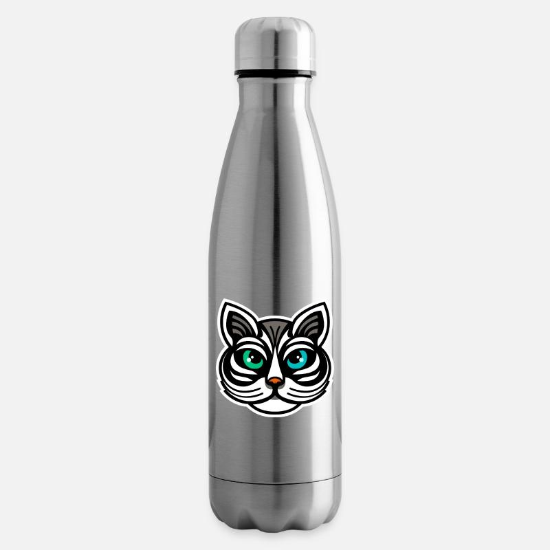 Conception de dessin animé de chat aux yeux étranges fantaisiste - Bouteille isotherme - argent clair