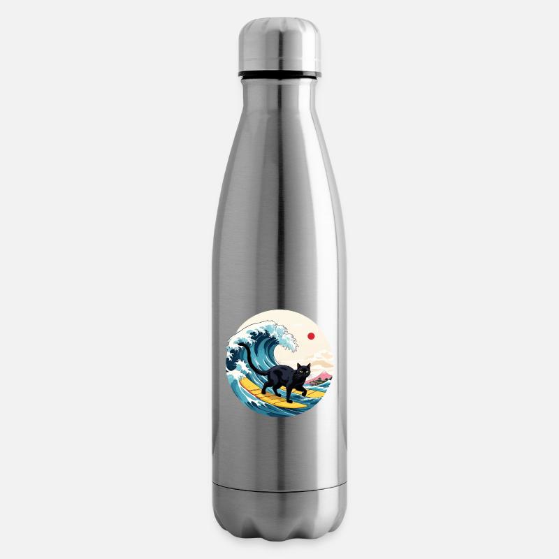 Black Cat Surfing Welle - Isolierflasche - Lightsilver