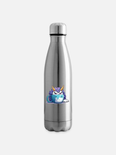 Grummel-Monster im Kaffeebecher - Isolierflasche - Lightsilver