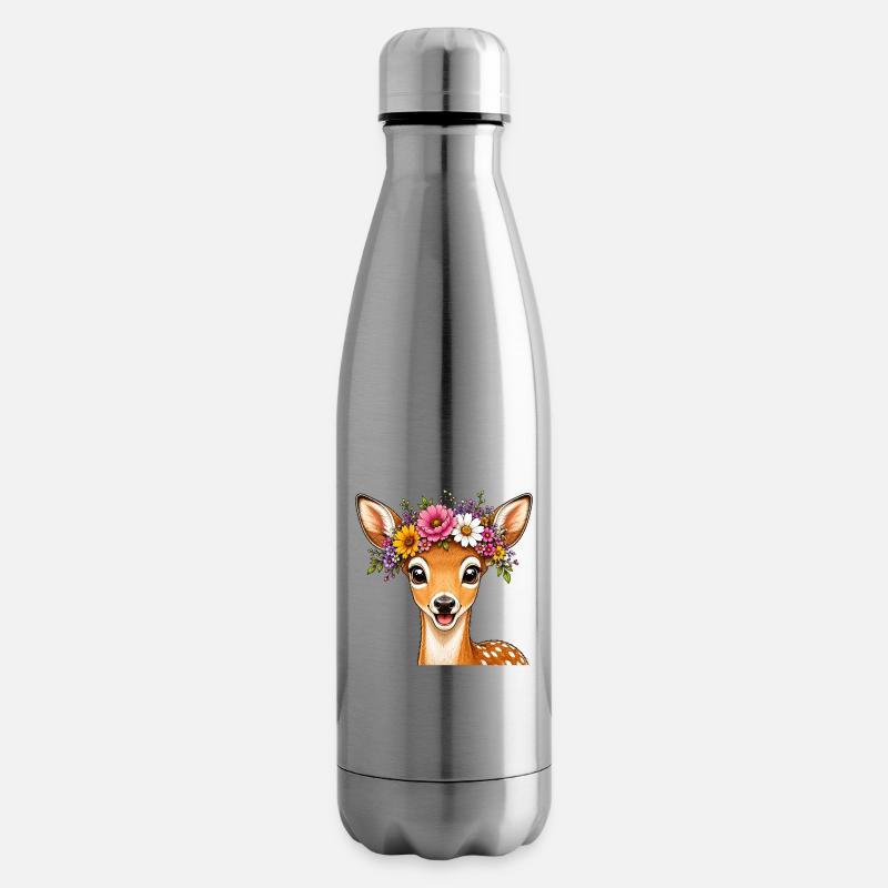 Cerf décoré de fleurs - Bouteille isotherme - argent clair