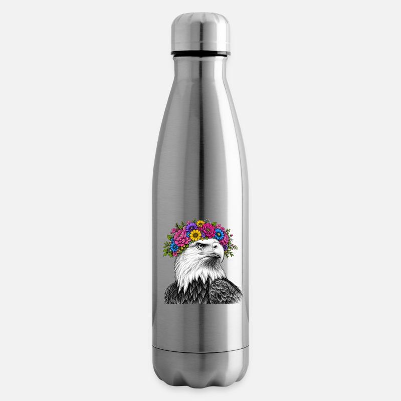 Blumenkrone Adler Portrait - Isolierflasche - Lightsilver