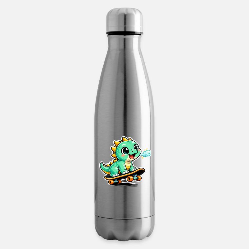 Grüner Dino Skateboardheld - Isolierflasche - Lightsilver