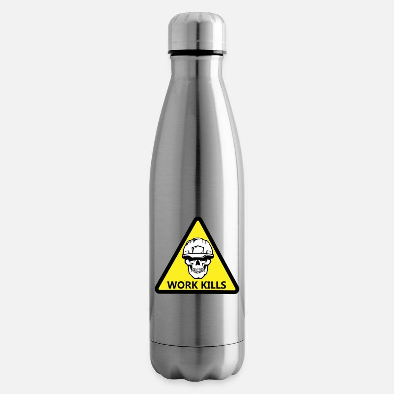 Danger Work, Kill Schild mit behelmtem Totenkopf - Isolierflasche - Lightsilver