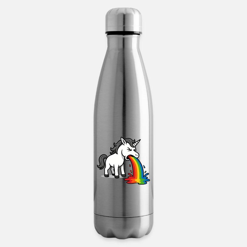 Kotzendes Einhorn – Lustiges Regenbogen Design - Isolierflasche - Lightsilver