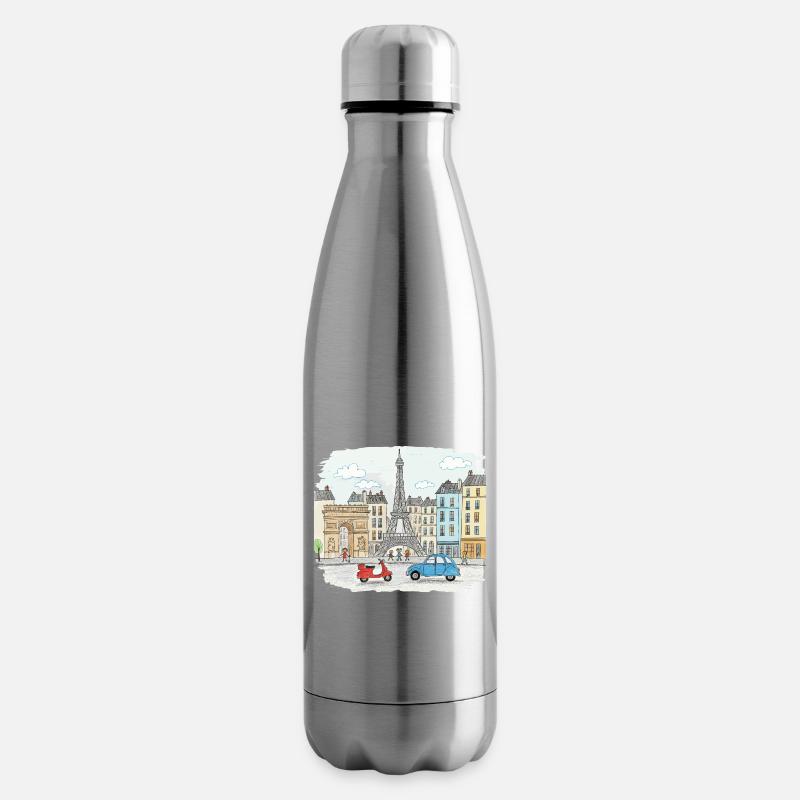 Pariser Stadtsilhouette Eiffelturm Cartoon-Kunst - Isolierflasche - Lightsilver
