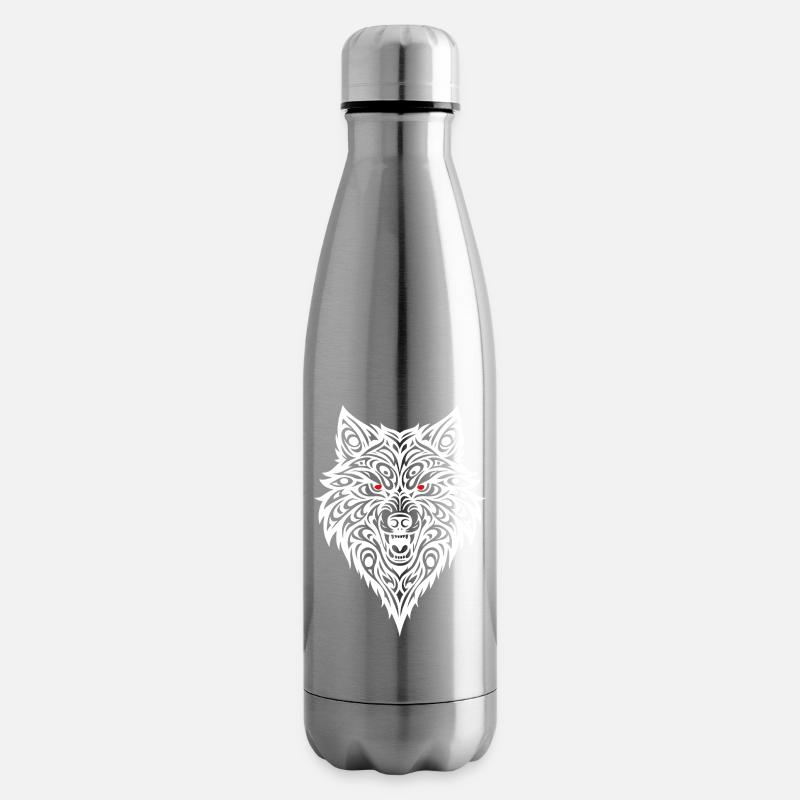 Geprägter Wolfkopf mit Tribal-Muster - Isolierflasche - Lightsilver