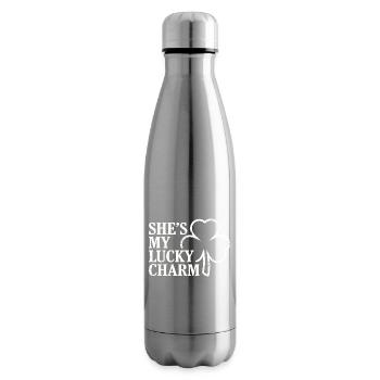 She's My Lucky Charm Distressed Shamrock - Insulated Water Bottle - silver - Right