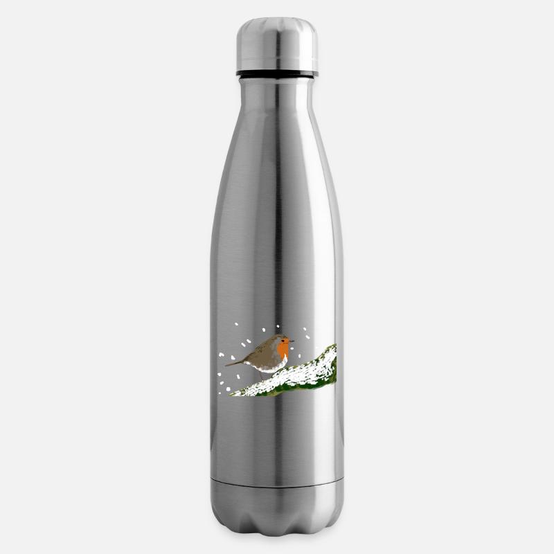 Rotkehlchen Wintermotiv Schnee Vogel Ast - Isolierflasche - Lightsilver