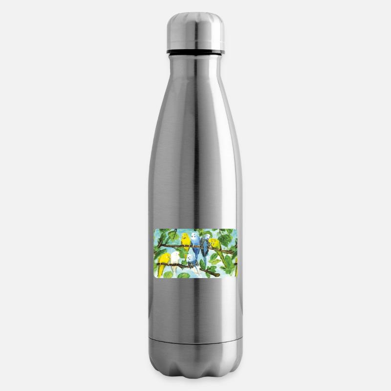 Wellensittiche auf einem Baum - Pastellkreide  - Isolierflasche - Lightsilver