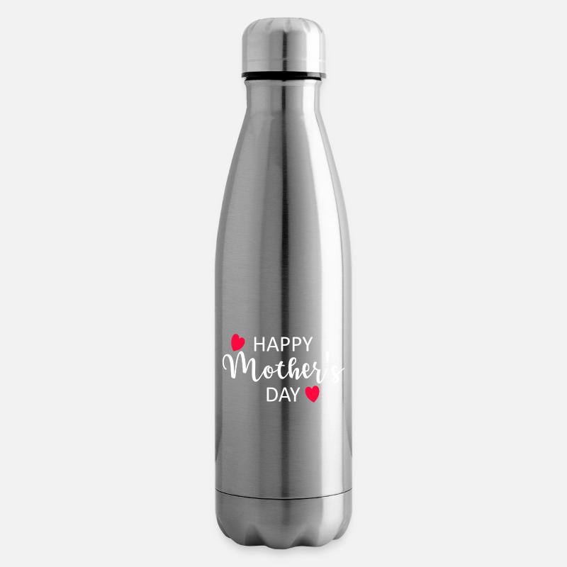 Happy Mother's Day Script Hearts - Insulated Water Bottle - silver