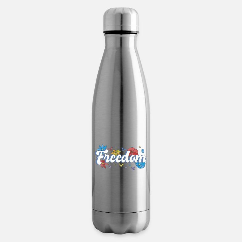 Freedom Blumen Schmetterlinge Freiheitsdesign - Isolierflasche - Lightsilver