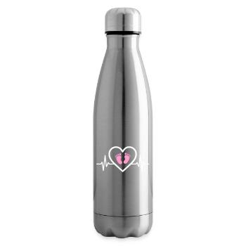 Schwangerschaftsankündigung Herz Rosa Fußabdrücke Mädchen - Isolierflasche - Lightsilver - Rechts