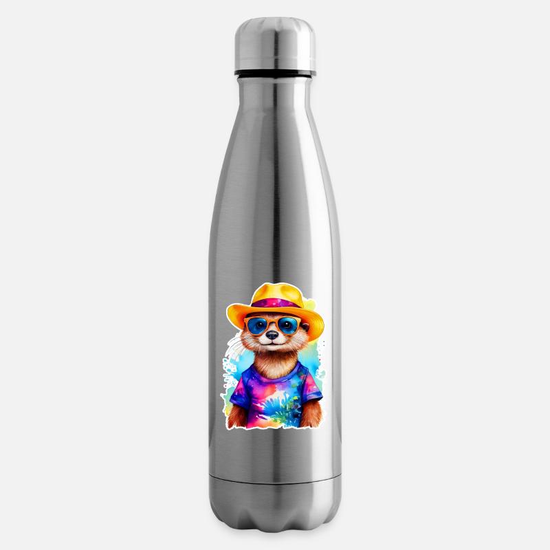 Otter mit Strohhut - Isolierflasche - Lightsilver