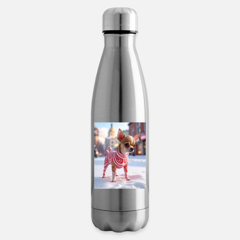 Chihuahua im roten Wirbelpullover - Isolierflasche - Lightsilver