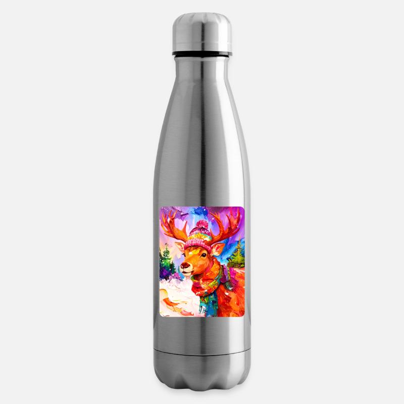 Rentier mit Pudelmütze - Isolierflasche - Lightsilver