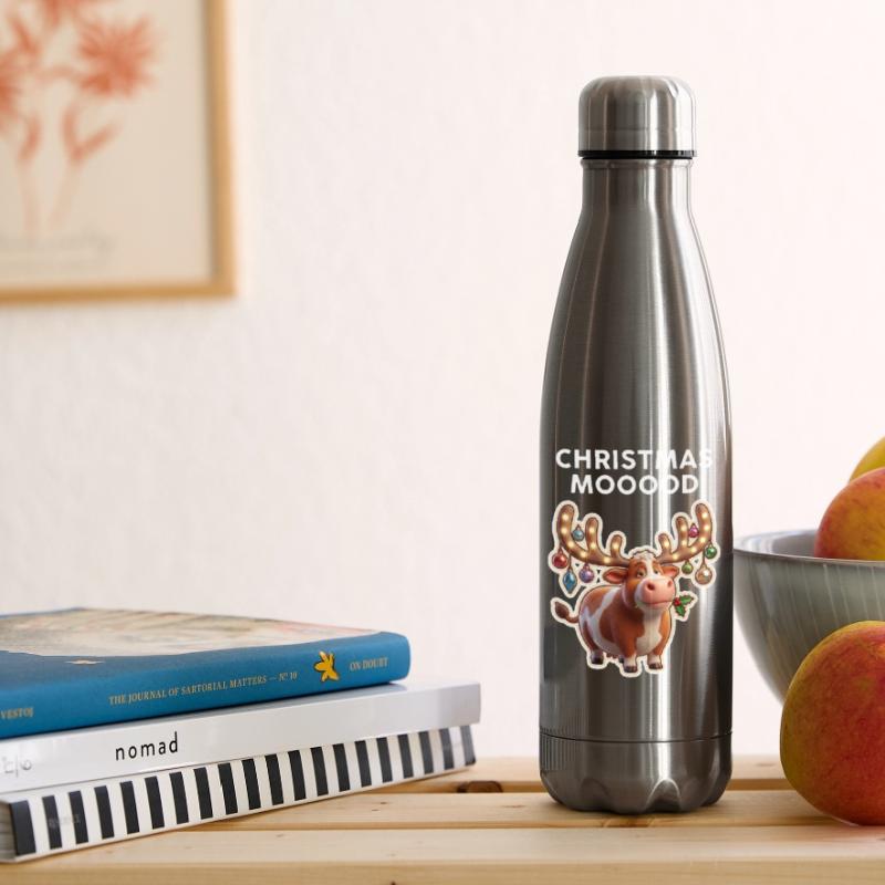 Weihnachtskuh mit Leuchtornamenten Isolierflasche