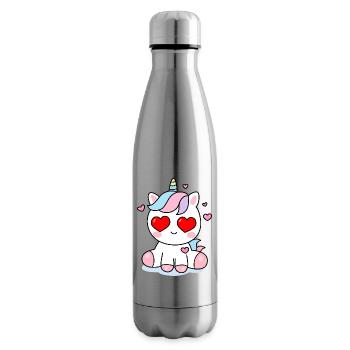 Love Unicorn Kawaii – Cute Heart Design - Bouteille isotherme - argent clair - Droite