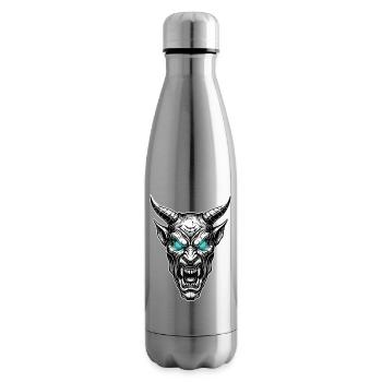 Gehörnter Dämon Gotische Totem, Eisblaue Augen - Isolierflasche - Lightsilver - Rechts