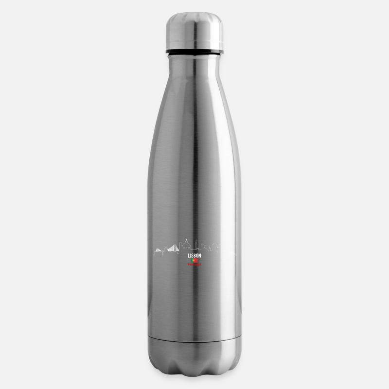 Ligne d’horizon de Lisbonne avec drapeau - Bouteille isotherme - argent clair