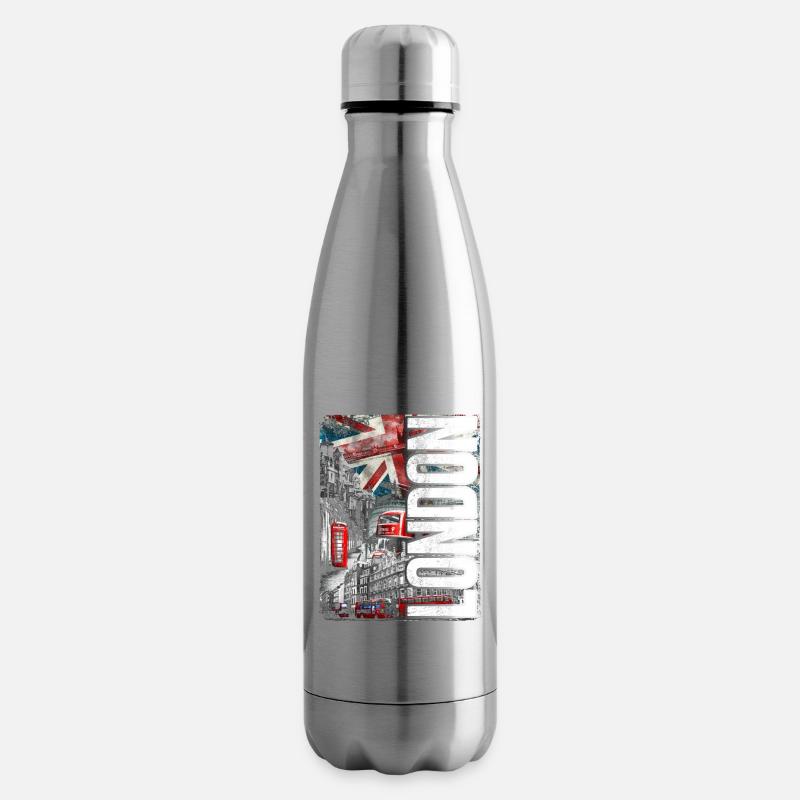 London College : Drapeaux, Bus et Briques - Bouteille isotherme - argent clair