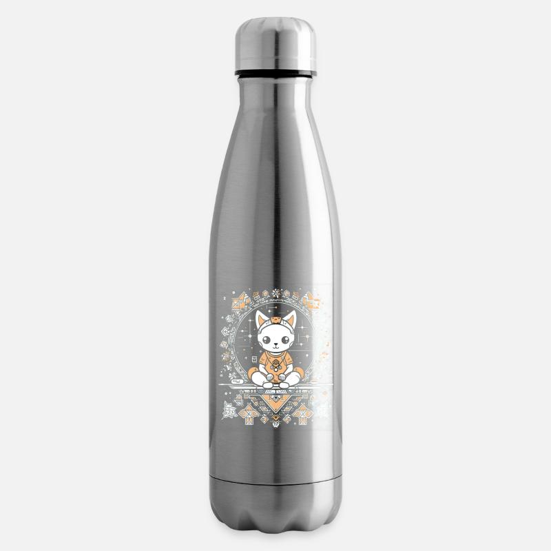 Kosmische Katze im Kristall-Mandala - Isolierflasche - Lightsilver