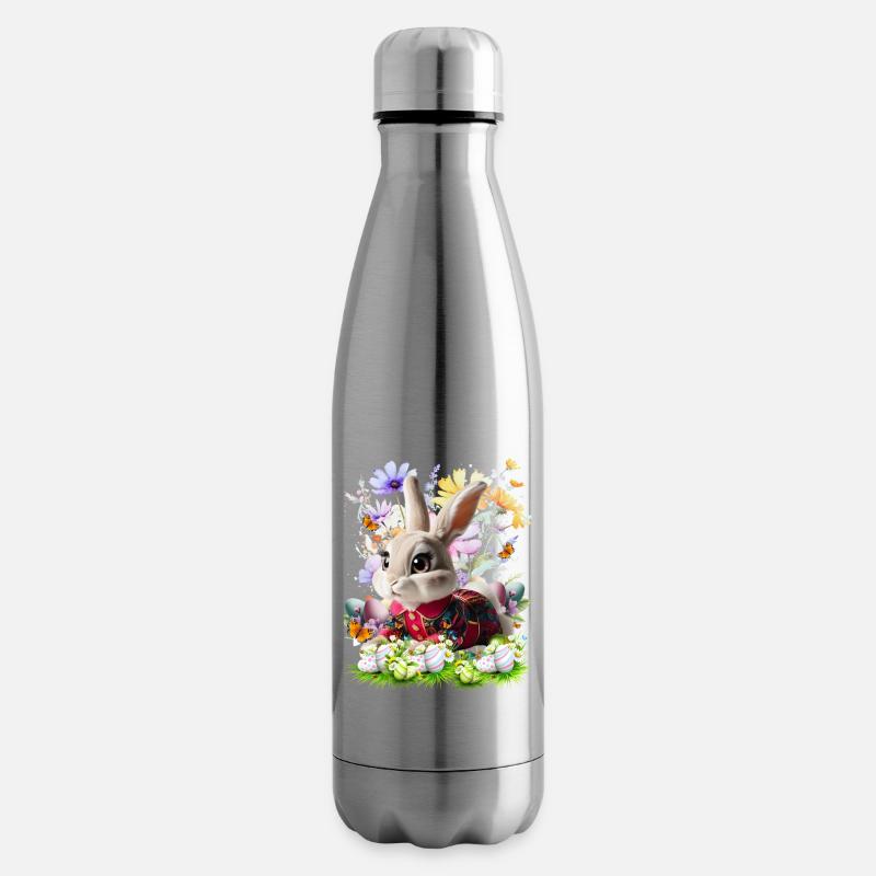 Osterhase im Blumenfeld - Isolierflasche - Lightsilver
