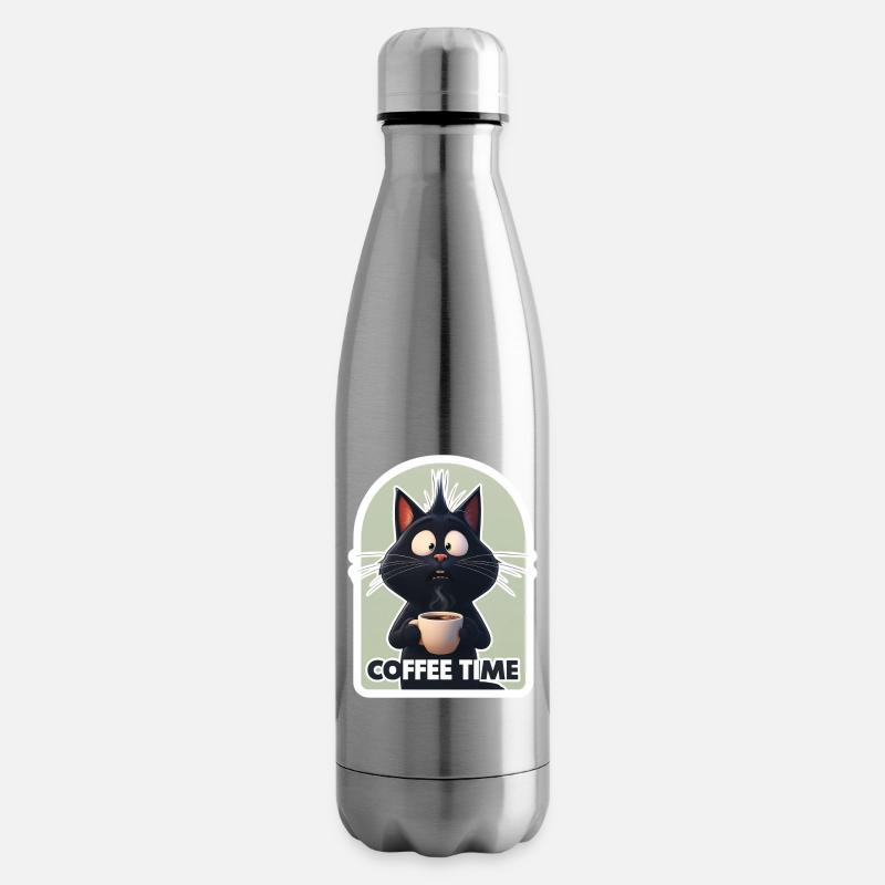 Chat avec texte sur le café - Bouteille isotherme - argent clair