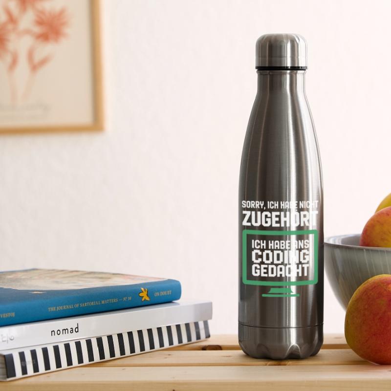 Coding Gedanke am Bildschirm Isolierflasche