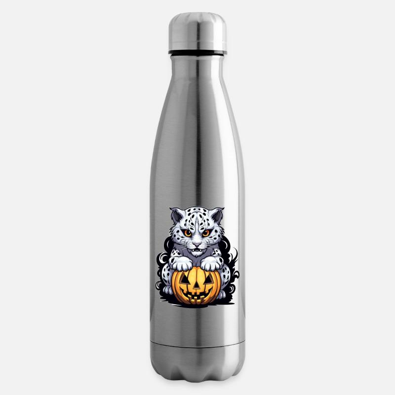 Schneeleopard mit Halloween-Kürbis - Isolierflasche - Lightsilver