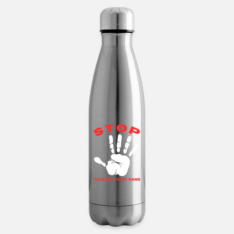 Stop Parle à ma main- Design de main drôle - Bouteille isotherme - argent clair
