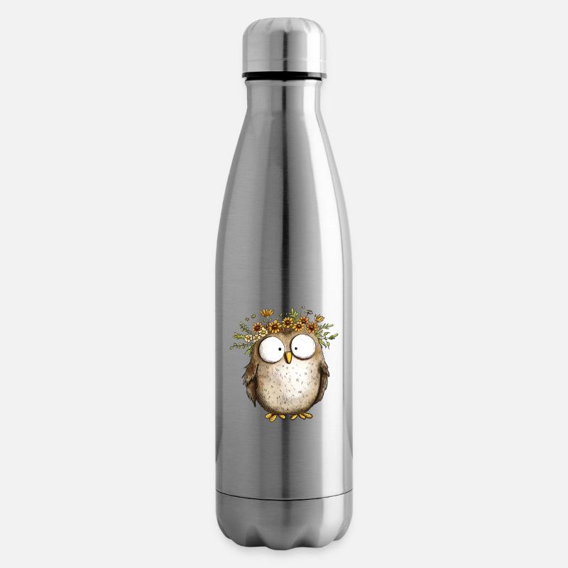 Eule mit Wildblumen Blumenkranz Cartoon - Isolierflasche - Lightsilver