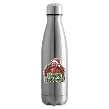 Illustration d'une dinde festive avec un chapeau de Père Noël - Bouteille isotherme - argent clair - Droite