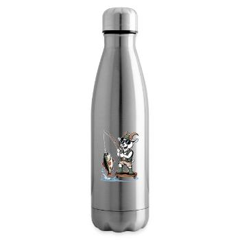 Funny fishing goat with big catch at the lake - Insulated Water Bottle - silver - Right