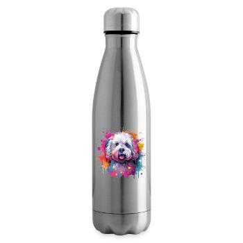 Chien coloré d’art éclaboussé Bichon Fris - Bouteille isotherme - argent clair - Droite
