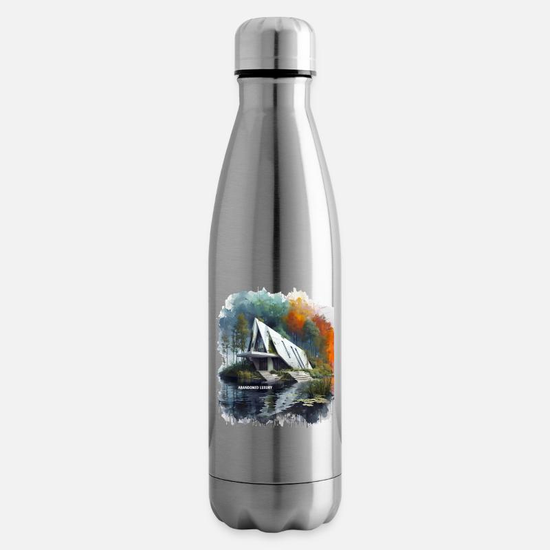 ABANDONED LUXURY - Modern A-Frame Ruins Sketch - Insulated Water Bottle - silver