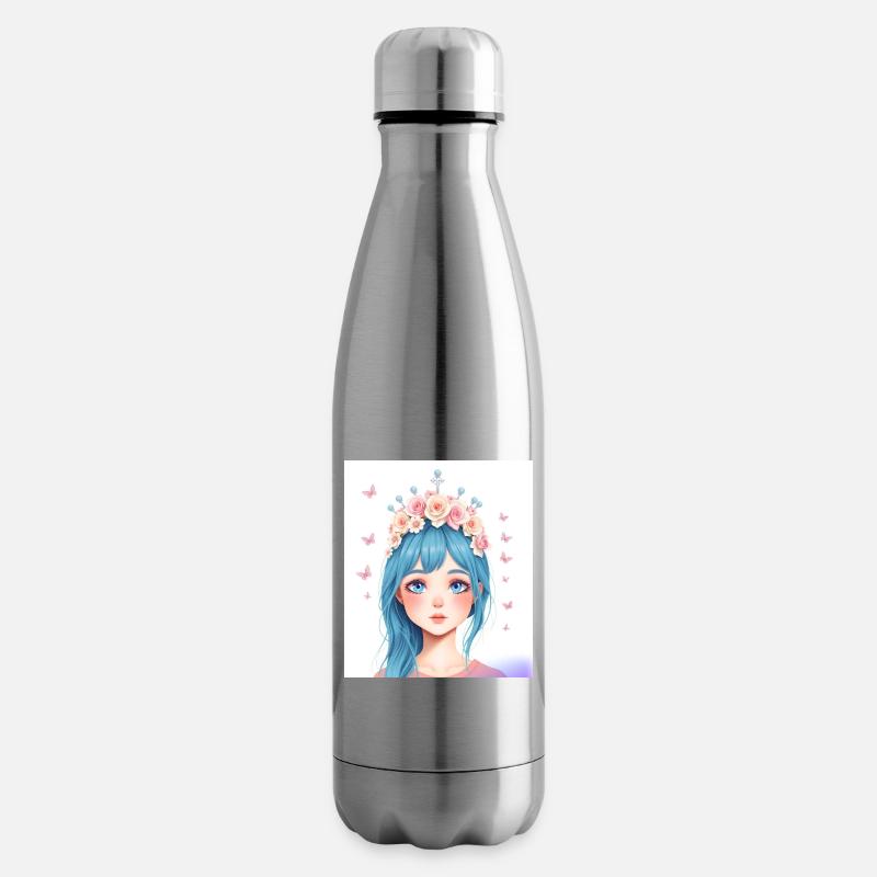 Blauhaar Mädchen mit Blumenkranz - Isolierflasche - Lightsilver